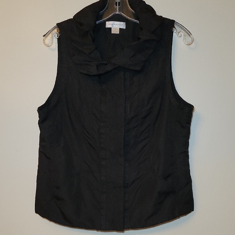 Christopher & Banks Black Quilted Puffer Vest Ruffle Neck Sleeveless‎ Jacket M